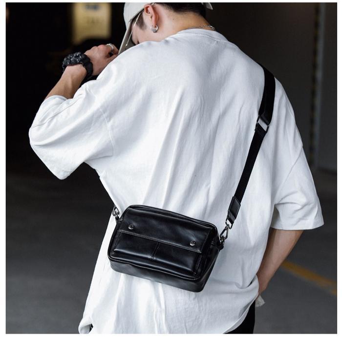 (Style Mall.id) Leather Concept RAMOS Tas Selempang Kulit Tas Pria hitam - Hitam