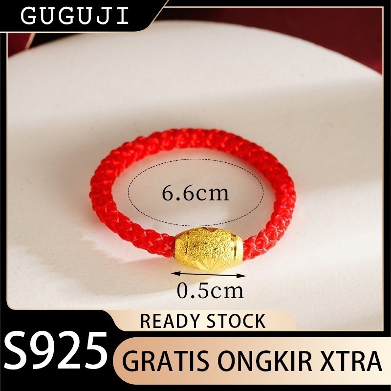 GUGUJI Gelang Tali Merah Emas 18k Tradisional untuk Pria dan Wanita Cincin Perhiasan Keberuntungan P