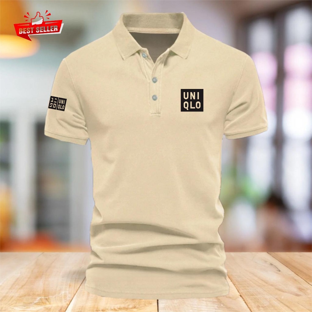 TERBARU  Kaos Polo Kerah UNIKLO + LENGAN Text HITAM Baju Polo Motif Giordano 8 Quality Premium Bahan