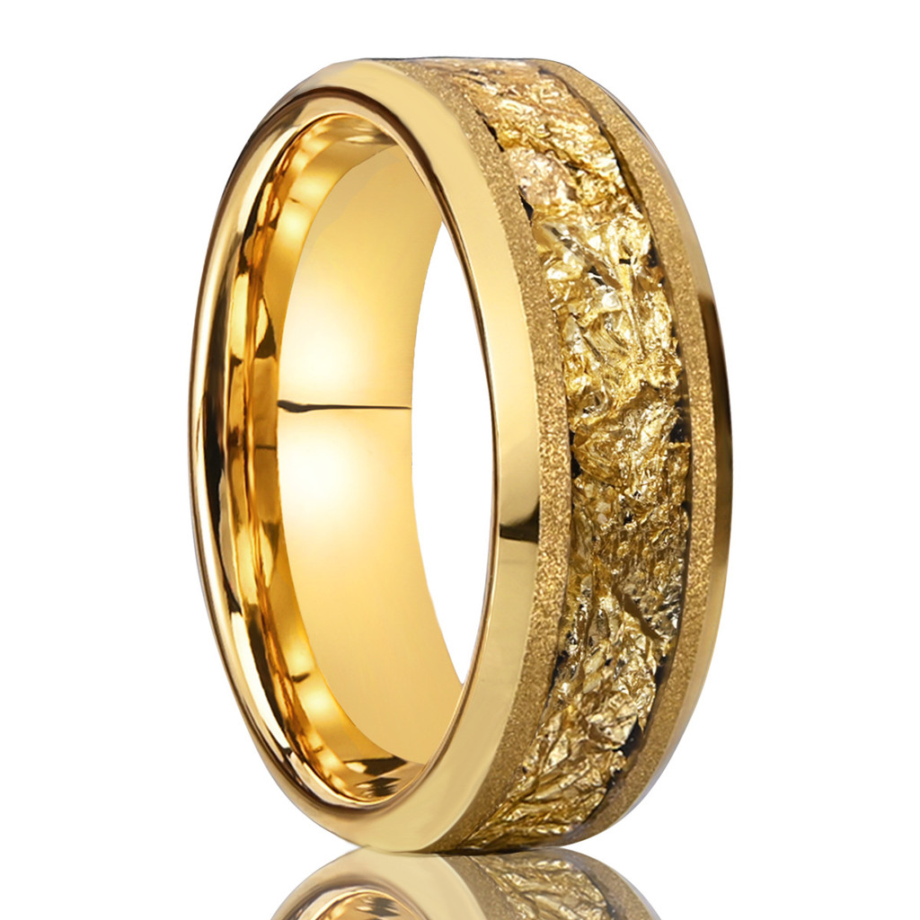 8mm Tungsten Steel gold Sandblasted Gold Plated New Ring with Gold Foil Men's Ring