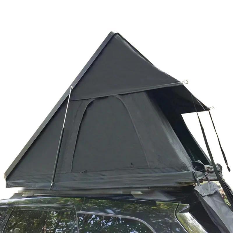 Outdoor Camping Aluminum 4 Person Top Roof Tent,Triangle Car Rooftop Tent Clamshell Black Gray Hard 