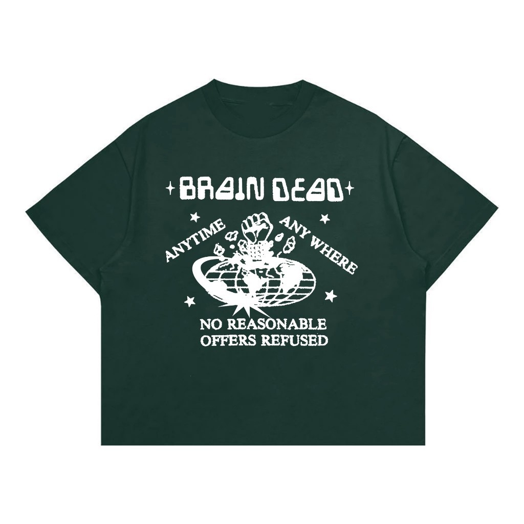DARKCLOTH Boxy T shirt Brain Dead Kaos Oversized Tee Pria dan Wanita Keren Baju Vintage Skena Trendy