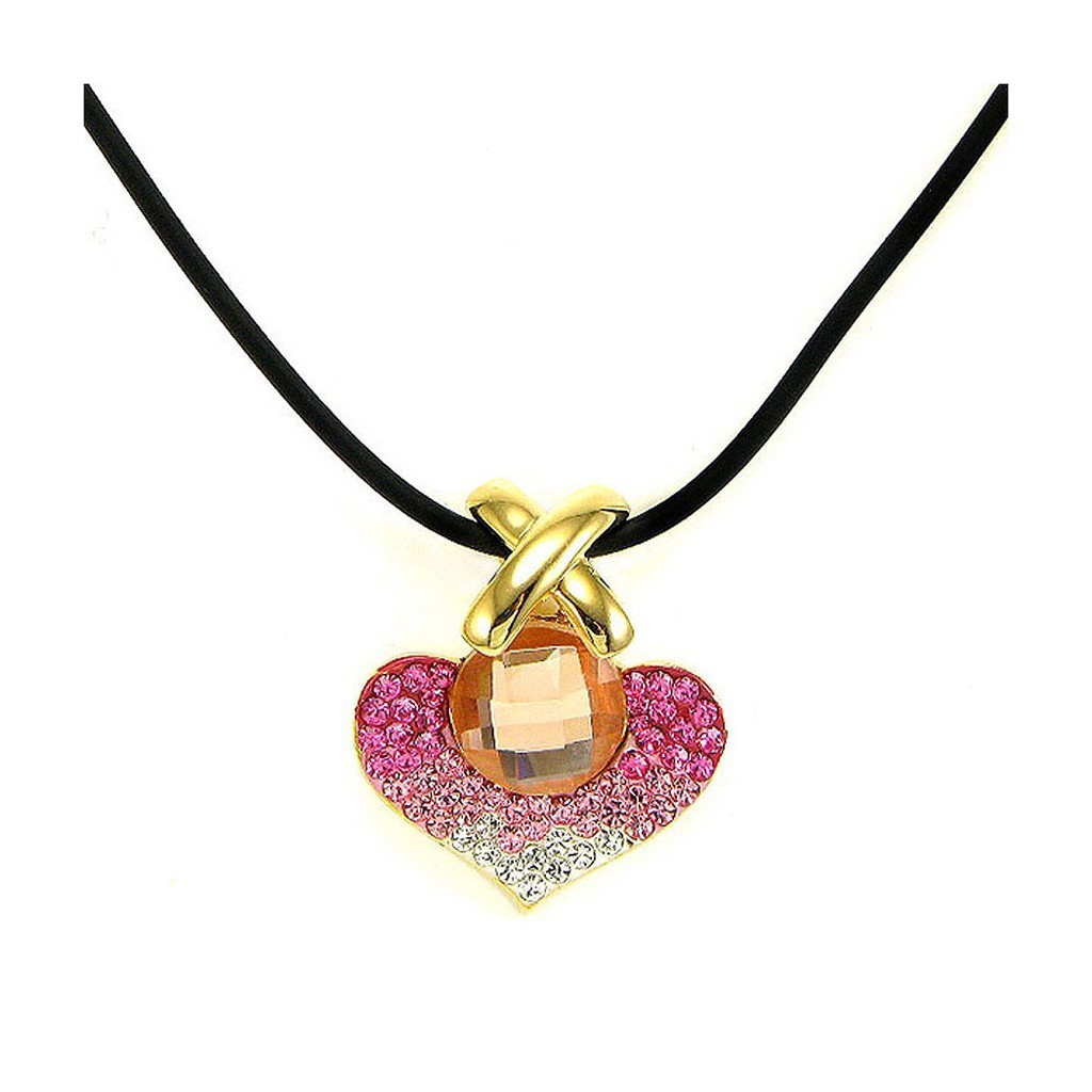 Glamorousky Kalung Liontin Kristal Kaca Oranye Elegan dengan Kristal Austria Pink dan Silver – Perhi