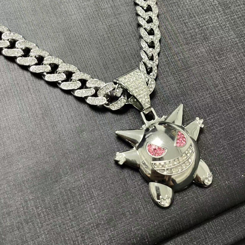 European and American Hip-Hop Little Elf Gengar Anime Cartoon Light Purple Zircon Inlaid with Diamon