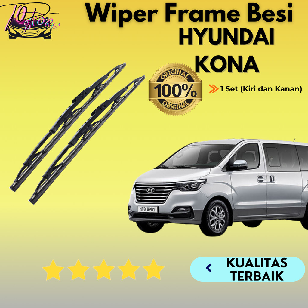 Wiper Metal Blade Mobil Hyundai Kona Frame Besi Konvensional 1 Set Kiri & kanan