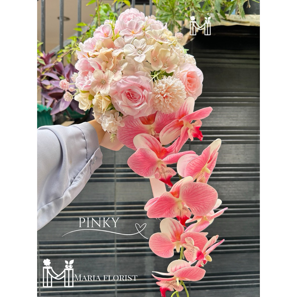 (Moduno) Wedding Handbouquet Juntai Casade Buket Bunga Pernikahan Artificial - Buket Pengantin Anggr