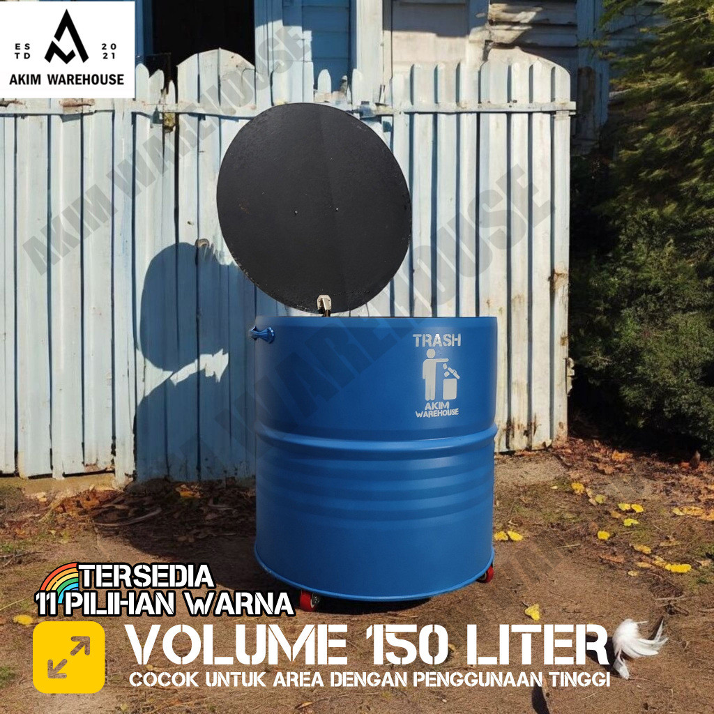 Tempat Sampah Besar Drum Besi 150 Liter Roda Engsel Kaki