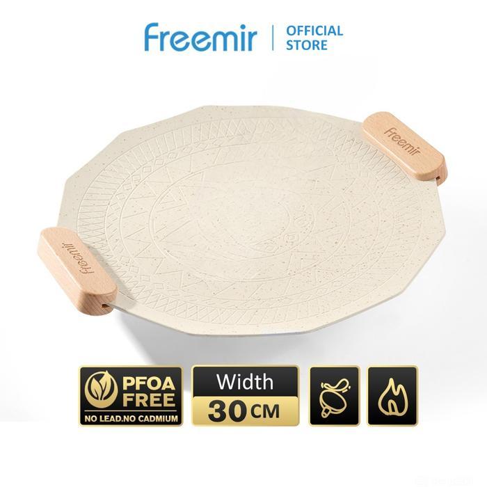 [AF] NEW SIZE 36 Cm Wajan Panggangan 36 Cm/ 30 Cm BBQ Grill Pan Anti Lengket Gagang Kayu Beige Alat 