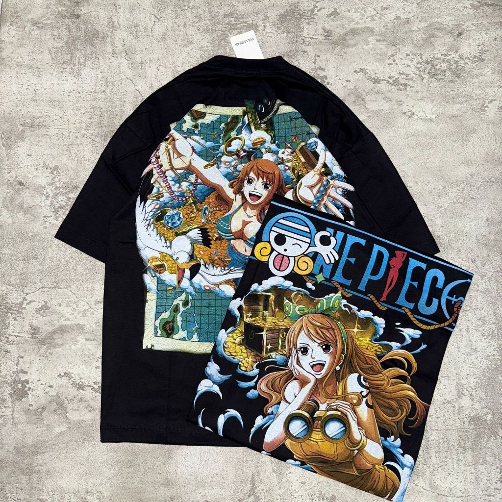 COD Baju Kaos P&B Oversize NAMI One Piece - T Shirt Vintage Anime One Piece Nami Oversized Black 20s