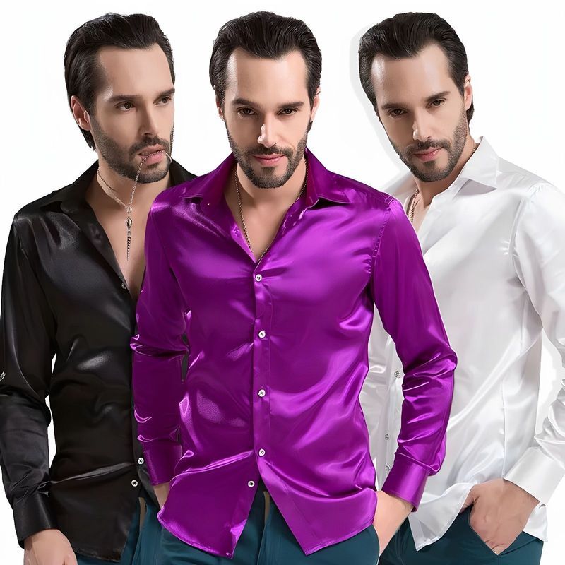 Silky Long Sleeve Satin Glossy Shirt for Men