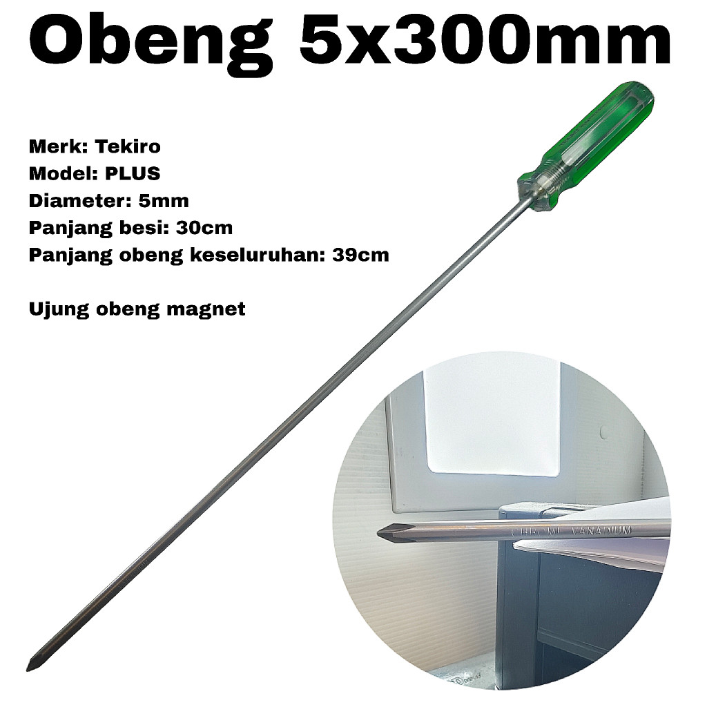 Obeng Plus 12 inch Tekiro Diameter 5mm Panjang Besi 30cm Magnet