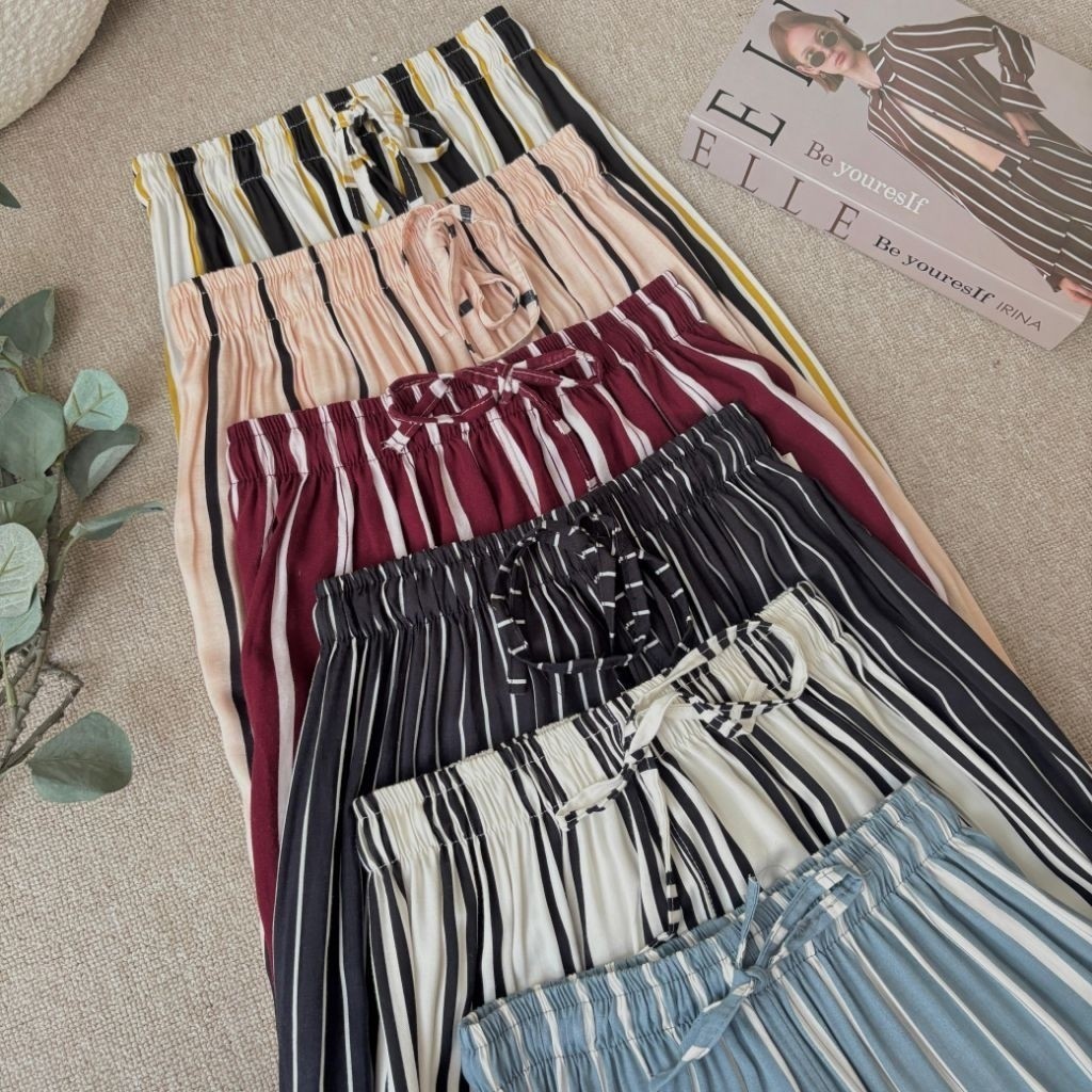 Celana Kulot Hommy Rayon Garis-Garis Saku