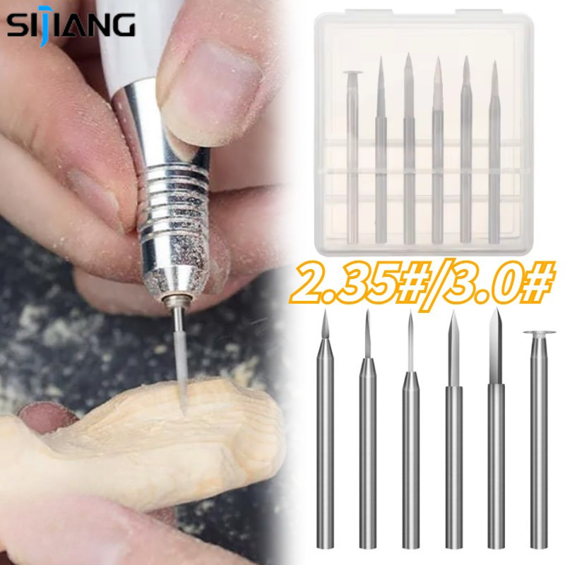SIJIANG 6PCS Mata Bor Ukir Kayu 2,35MM 3MM Untuk Alat Putar Mata Bor Kayu Kecil Kualitas Tinggi Mata