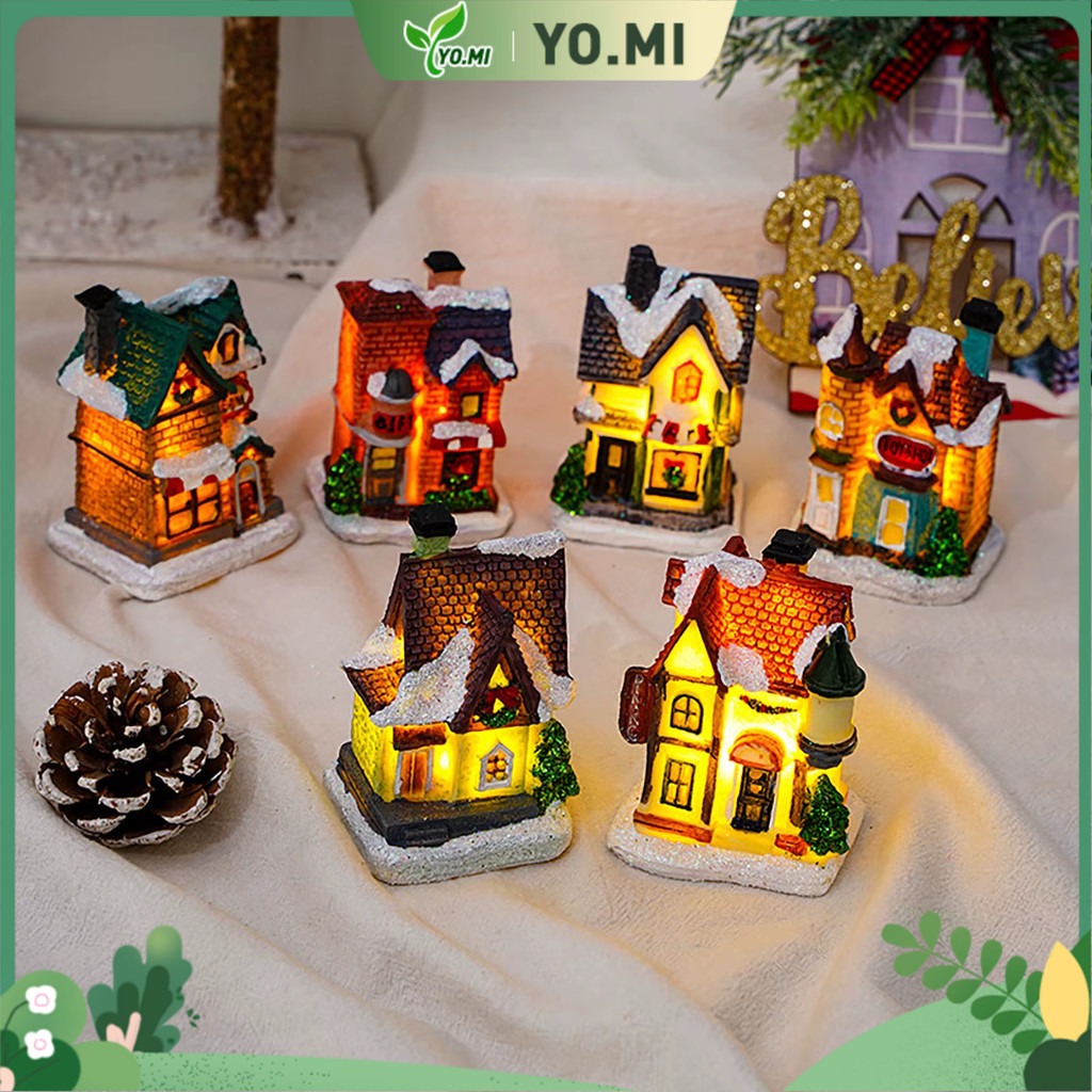 Rumah Berkilau Natal Desa Salju Dekorasi Natal Rumah Hiasan Natal Kerajinan Resin Dekorasi Rumah unt