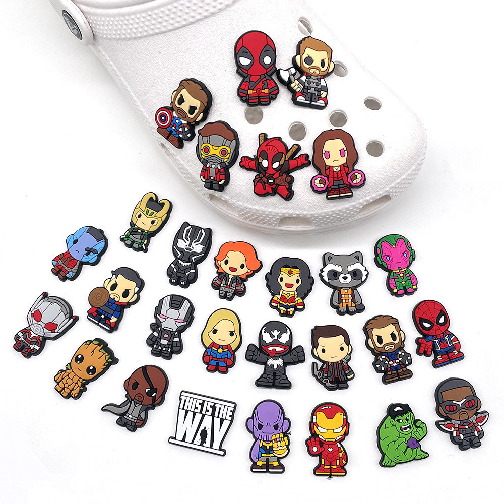 Charms Aksesoris Pin Sandal Baim Cross Motif Karakter Super Hero IronMan Spiderman