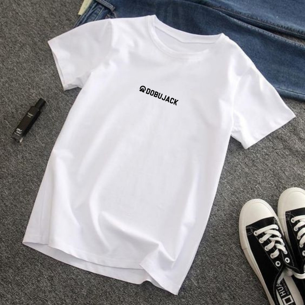 Dobujack T-shirt Pria Casual  Premium / Baju Kaos Distro Contton Combed / Kaos Warna Putih Floking S