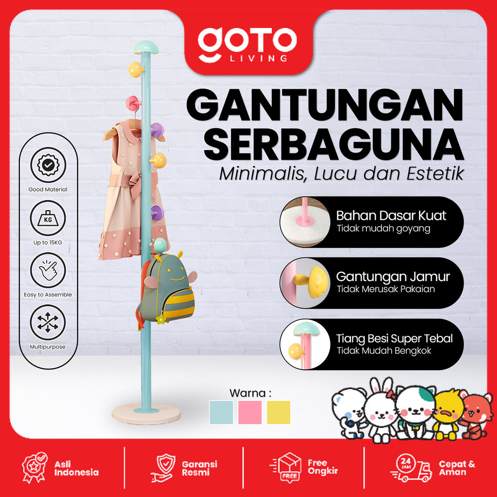 Goto Tidy Stand Hanger Tiang Gantungan Topi Tas Jamur Warna Warni