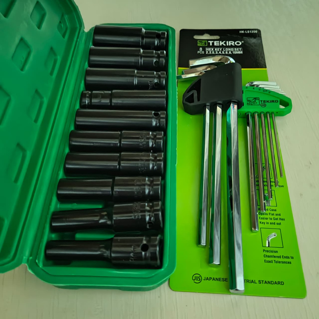 PAKET 2 SET MATA SHOCK SOK IMPACT + TEKIRO KUNCI L 8PCS / ALAT TUKANG / TOOLS / TOOLSET
