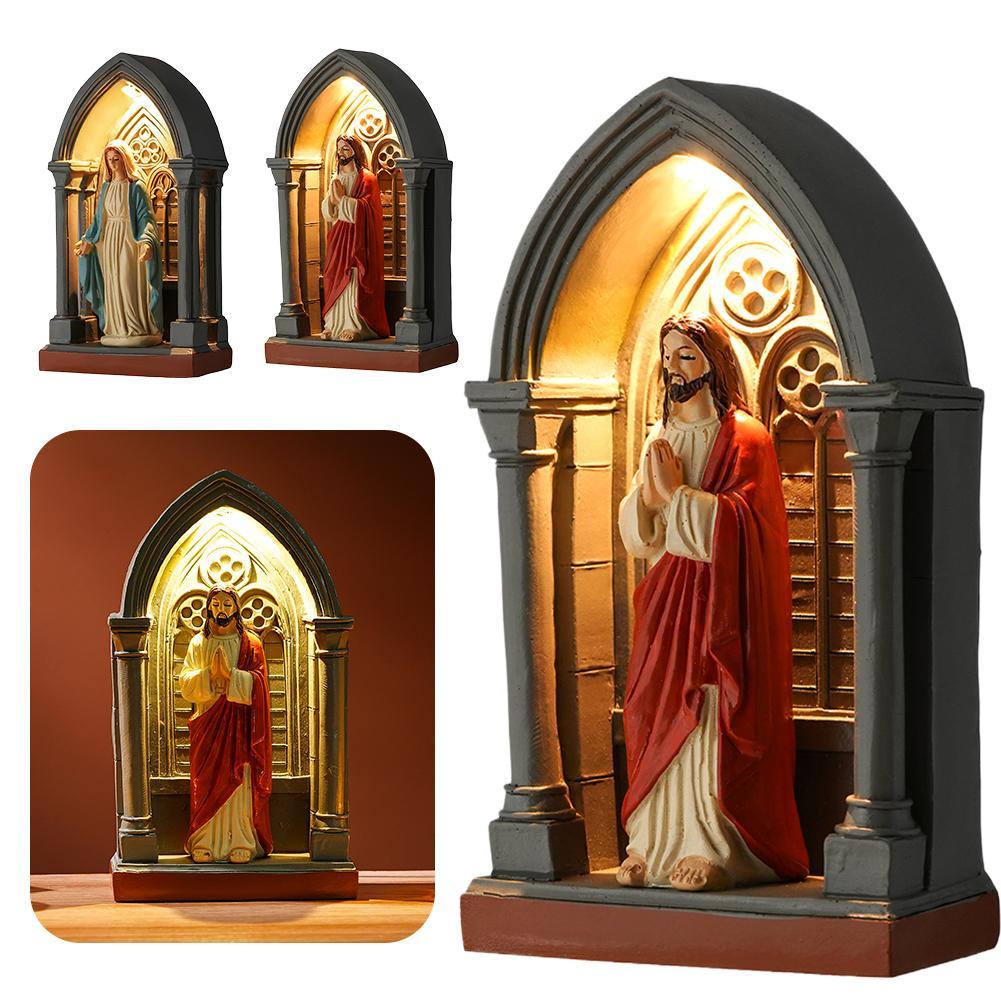 Virgin Mary Resin Ornament LED Light Mary Catholic Mary Post Mother Mary statue Art Mary decoration