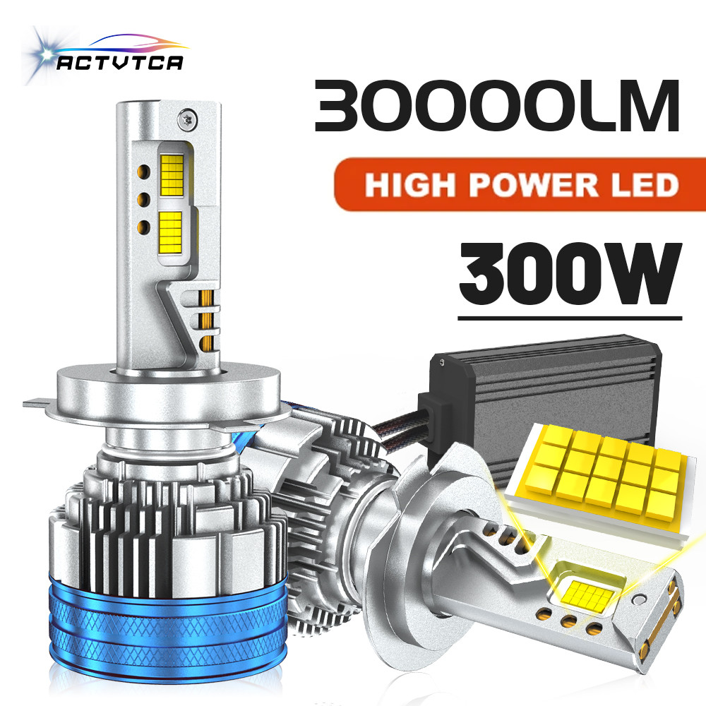 ACTVTCA 300W LED Headlight 6000K 30000LM H4 Hi-Lo Beam Lamp Combo Beam H1 H7 H11 9005 9006 Car Turbo