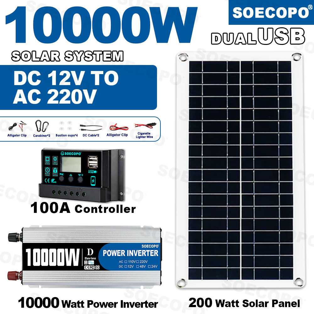 10000W Solar System Complete Kit 12V To 220V 100A Controller 200W Panel Off-Grid Inverter for Home/C