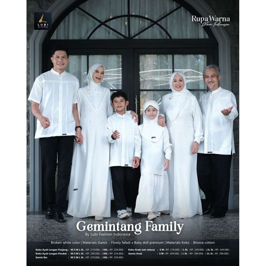 Lubi Sarimbit Gemintang Family Broken White | Gamis Lubi Layer Premium White | Setelan Gamis Anak Br