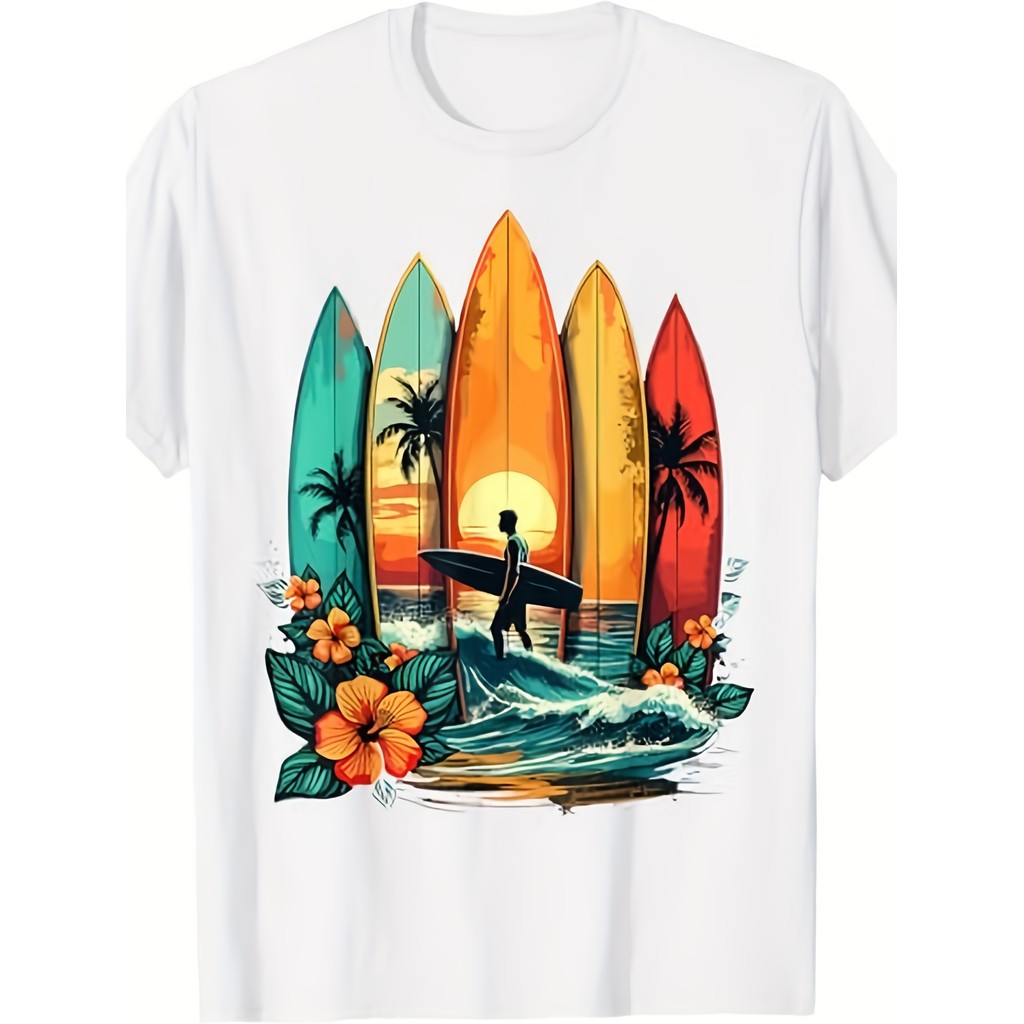 Kaos Surfing Hawaii Pria Katun 220g | Baju Pantai Distro Keren