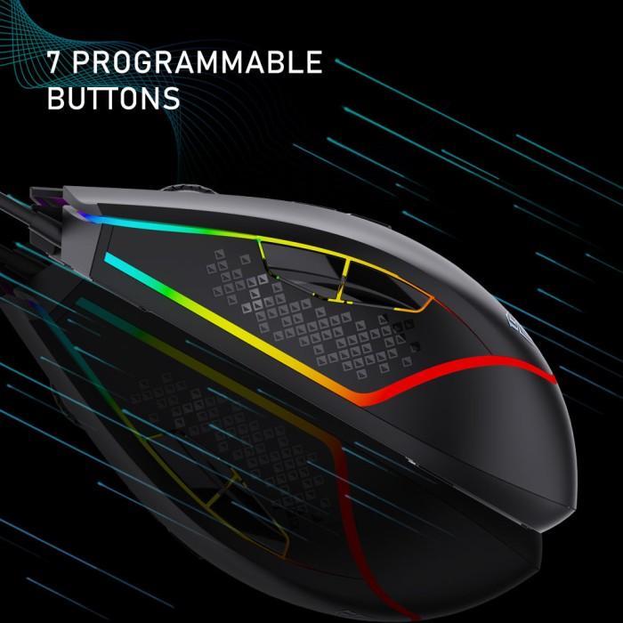 ROBOT X AULA F805 Gaming Mouse with Side Buttons Click RGB Rainbow LED Backlit 6400 DPI Adjustable E