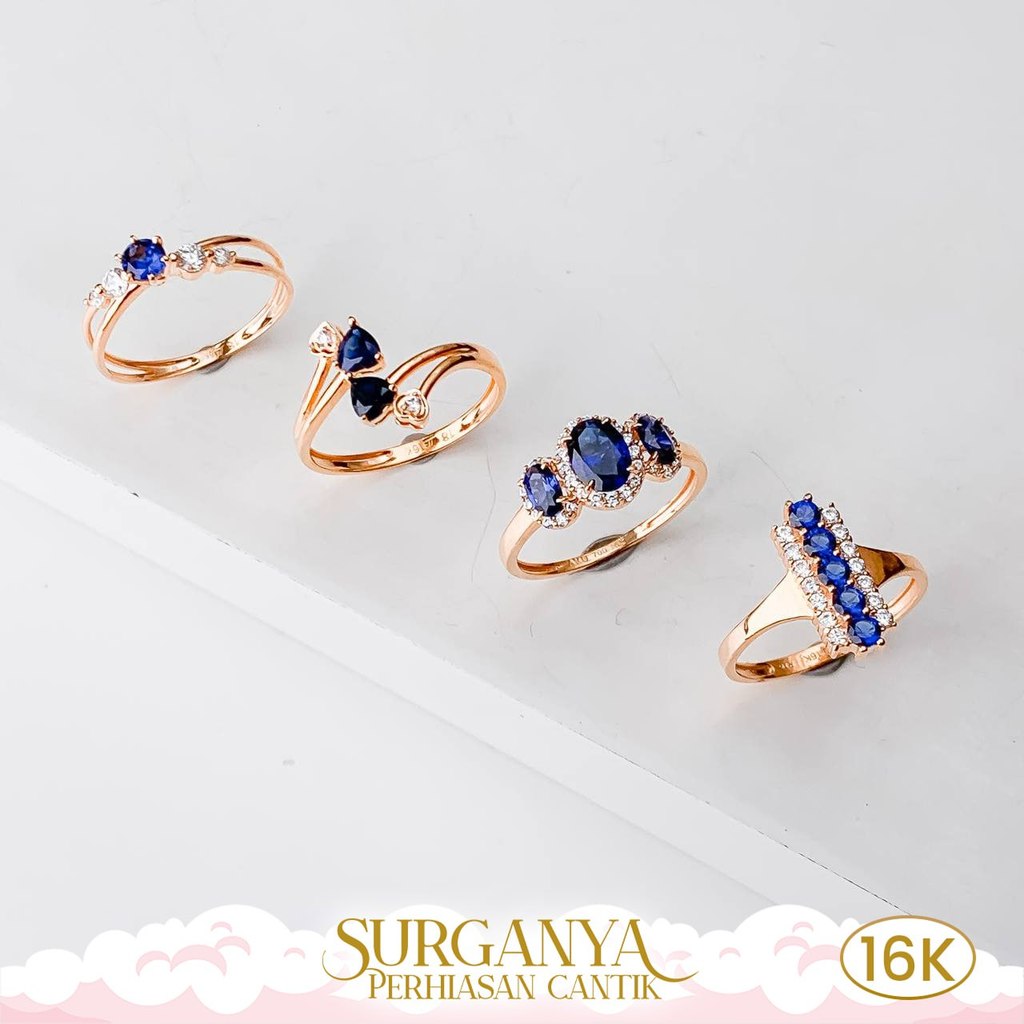 Macan Gold Cincin Emas Kadar 16K - Cincin Permata Royal Blue Model Variasi