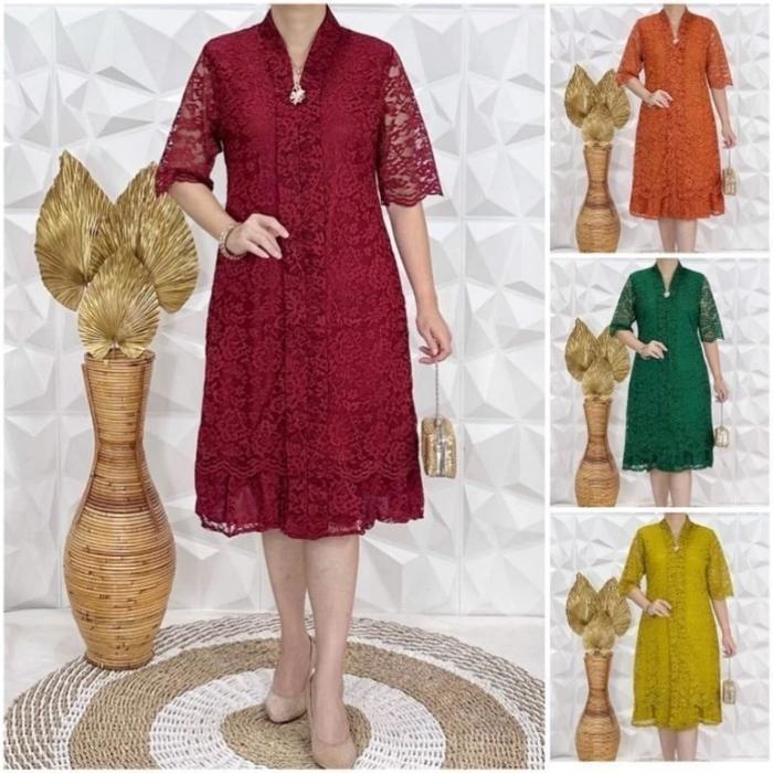 Promo DREES BROKAT KEBAYA KARTINI SINOVAK PREMIUM TERLARIS Dress Wanita Pesta Katun Natal Kondangan 