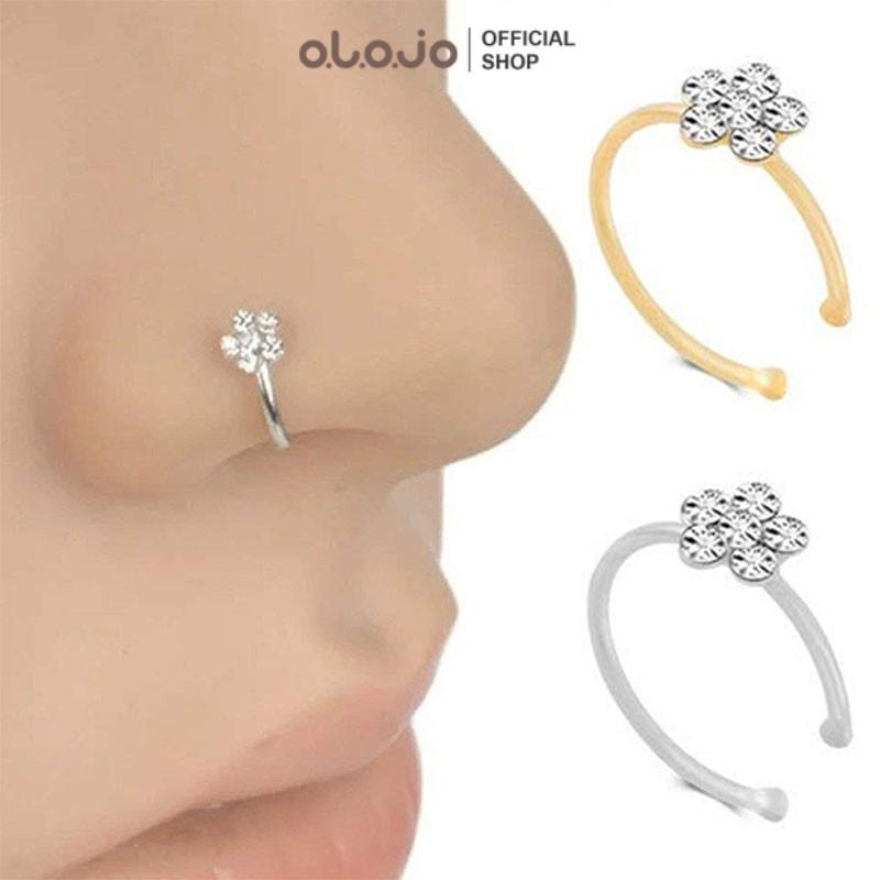 JO Cincin hidung palsu tipe C bunga plum cincin hidung tindik baja tahan karat