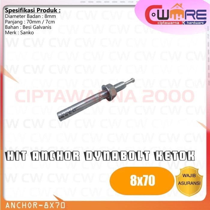 Hit Anchor M8x70 - High Anchor Dynabolt Ketok M8x70 - CWTT