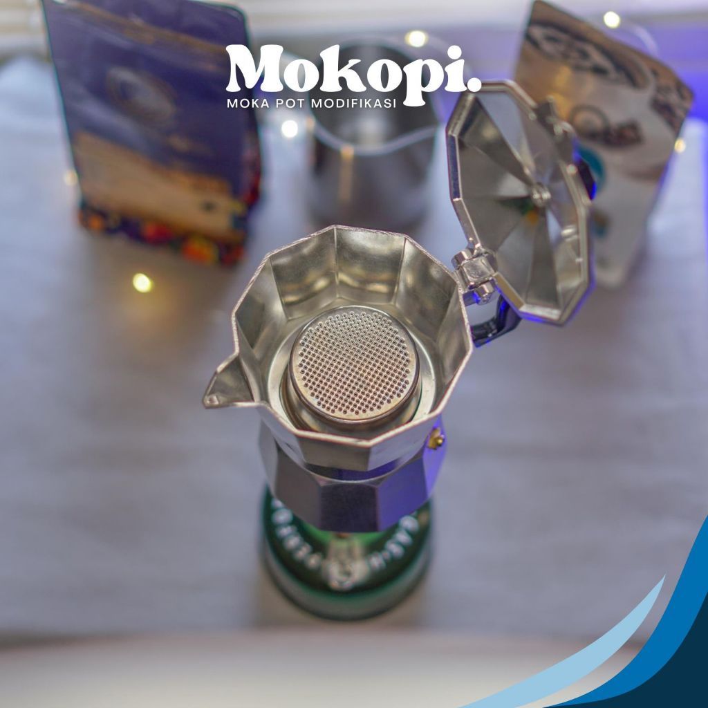 Moka Pot modifikasi ala mesin 9Barista menggunakan basket 2 cup & moka pot 3 cup/150ml