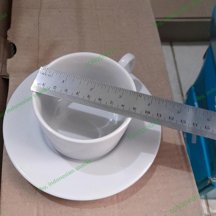 cangkir putih 6 pasang lengkap tutup keramik