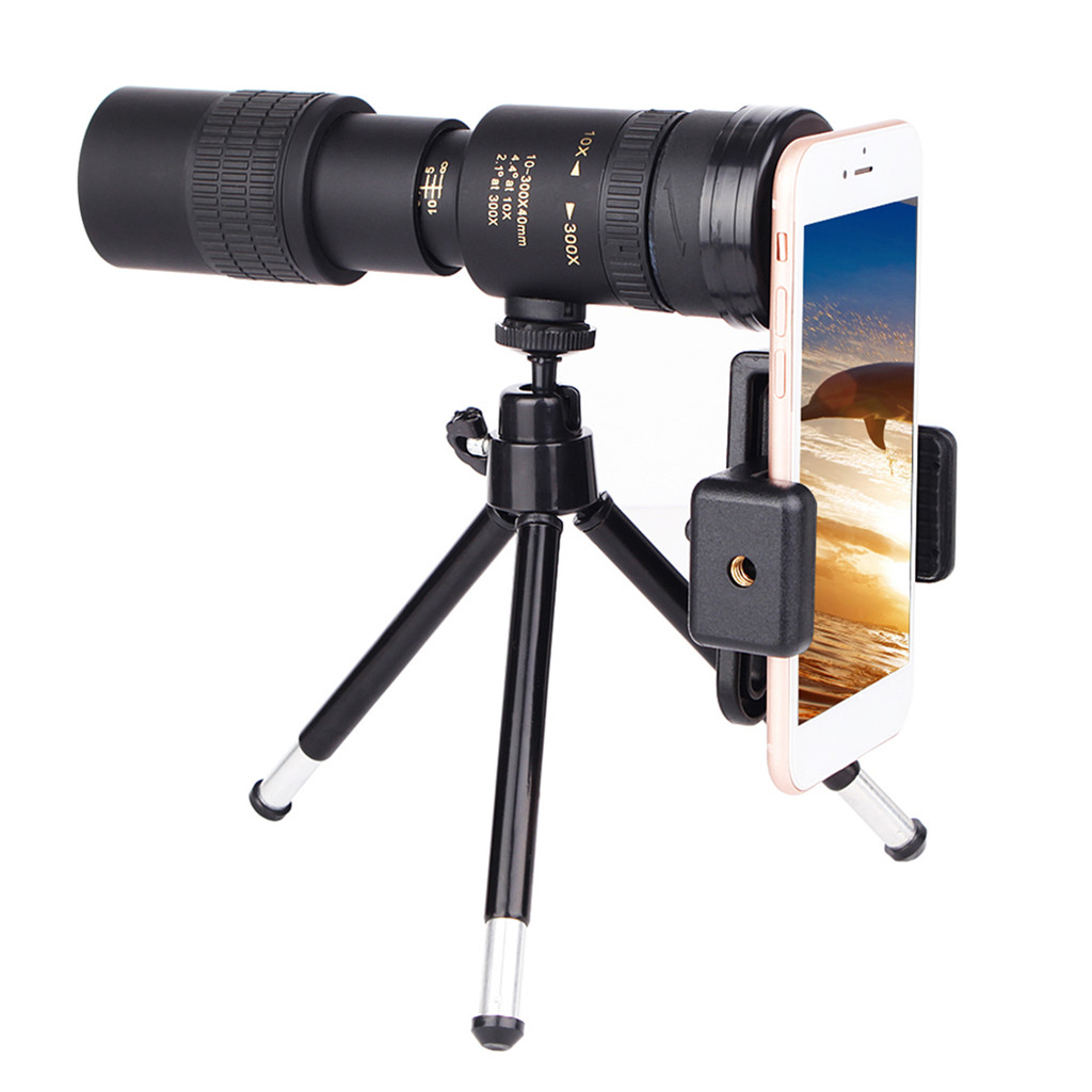 10-300X40mm BAK4 Prism Monocular Telescope Spotting Scope with Smartphone Holder and Tripod for Adul