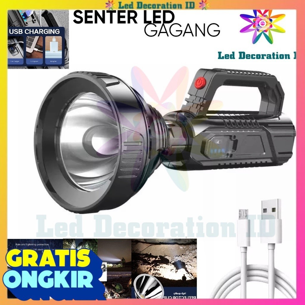SENTER LED GAGANG SUPER TERANG / SENTER CAS USB