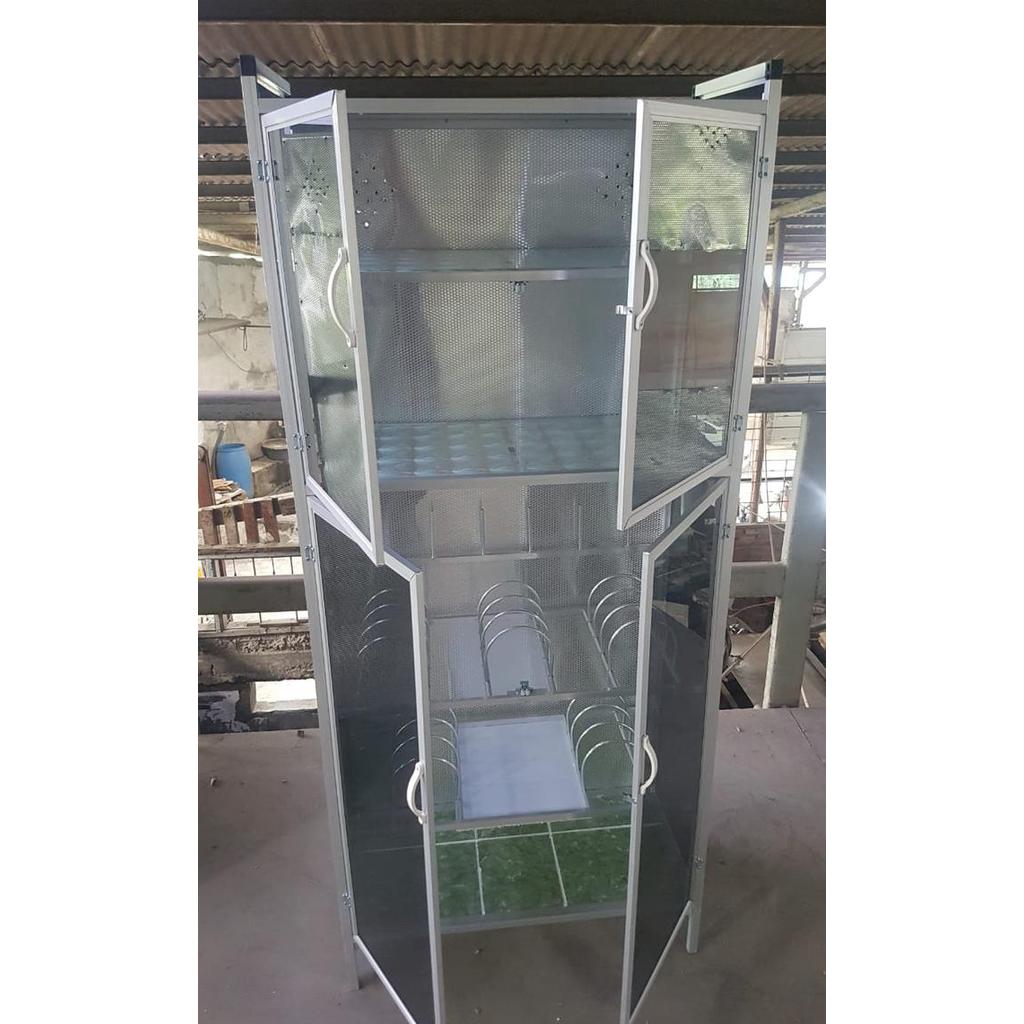 rak piring lemari piring aluminium kaca 2 pintu - rak piring Ptomo