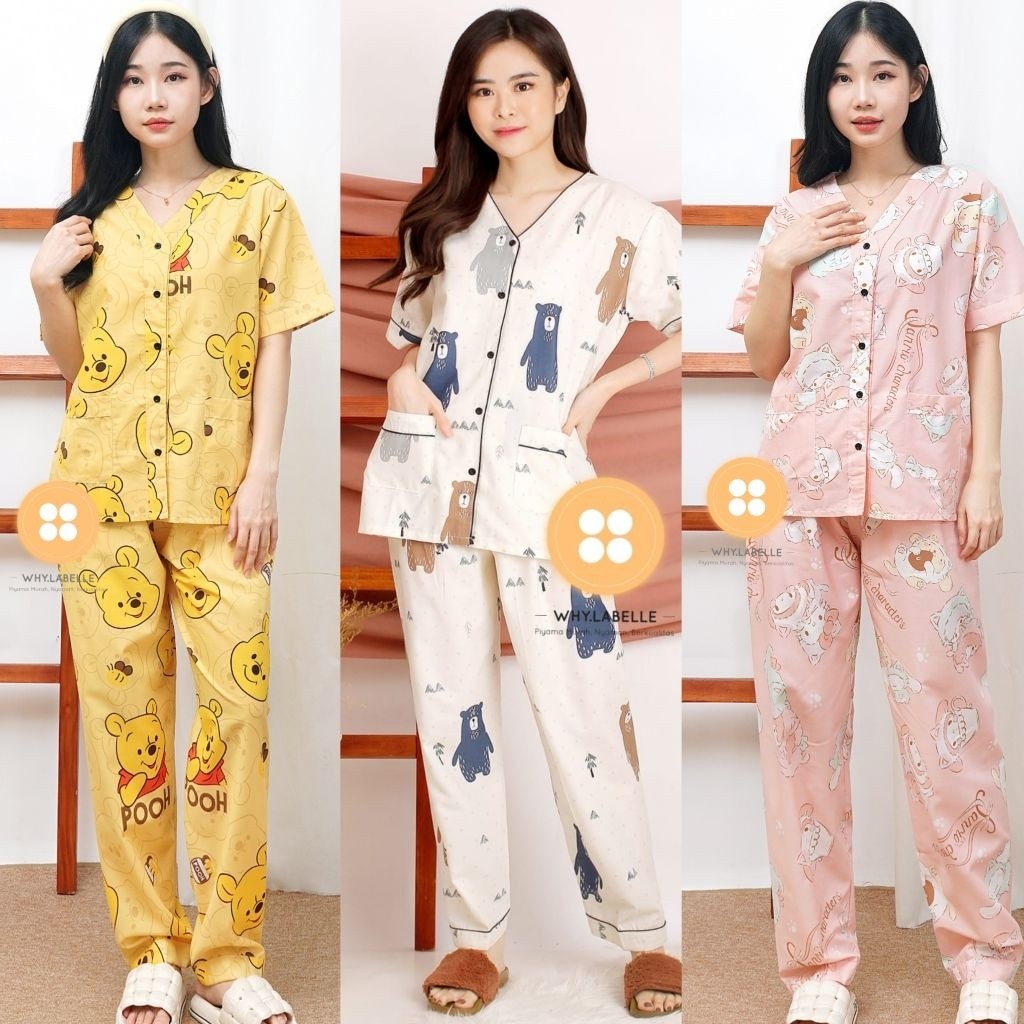 FIROSADA  Why.Labelle Setelan Baju Tidur Piyama Katun Jepang Celana Panjang