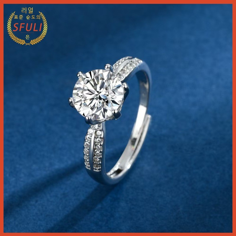 Cincin Lapis Emas Platinum Wanita PT950 Berlian Penuh Karbon Tinggi Zircon Flash