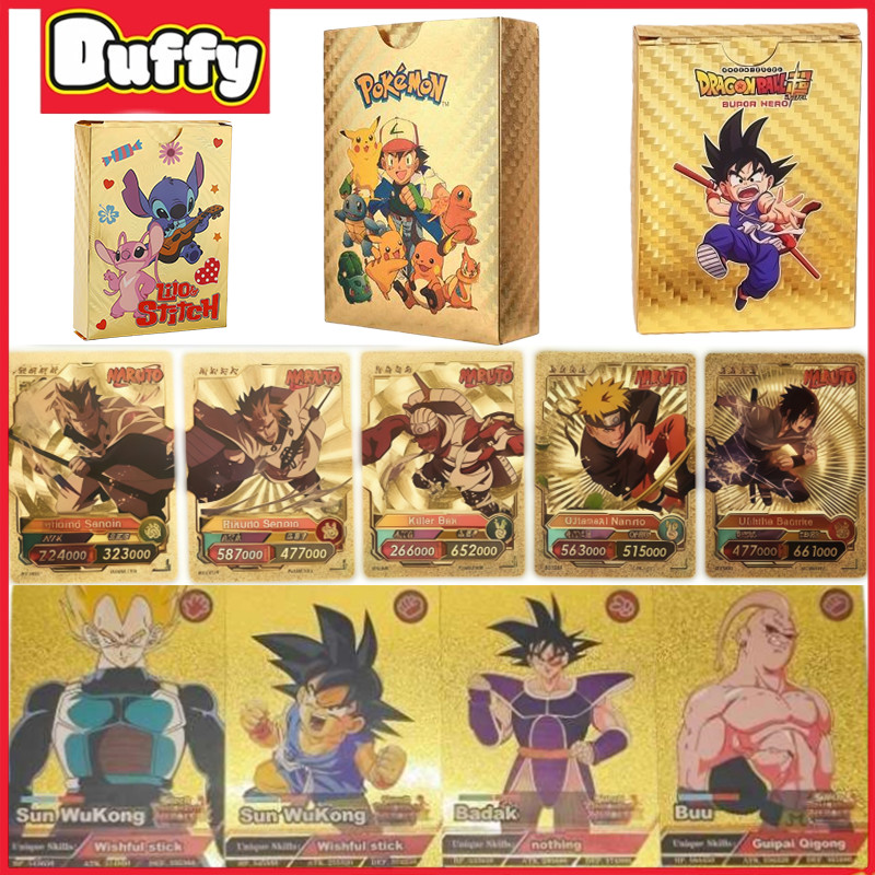 Duffy Toys 55Pcs Mainan Peliharaan Elf Kartu / Dragon Ball / Naruto / Hitam Emas Perak Kartu Pokemon