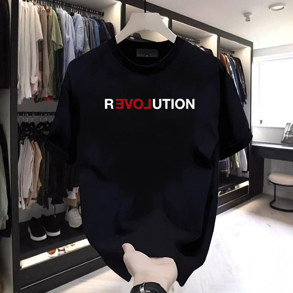 COD | Kaos Distro Pria Motif Tulisan Revolution | Kaos Pria Oversize Hitam Streetwear Premium