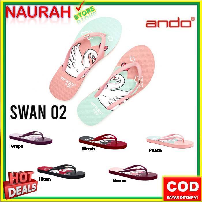 Sendal Jepit Ando Swan 02 Sandal Jepit Wanita Motif Angsa Karet Anti Slip Original