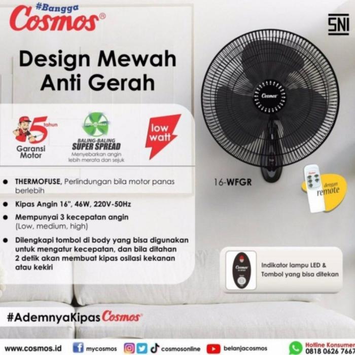 ZonaElektrik COSMOS : KIPAS ANGIN DINDING DENGAN REMOTE WFGR / WALL FAN REMOTE 16"