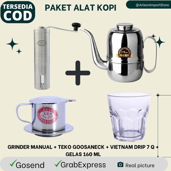 [ COD ] PAKET ALAT KOPI HEMAT GRINDER / GOOSANECK / VIETNAM DRIP/ GELAS - PAKET VIETNAM DRIP