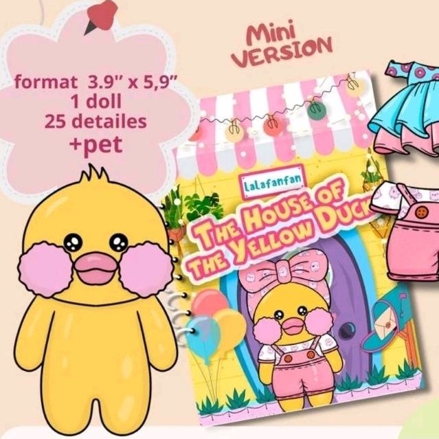 Sudah Dilaminasi Paper Doll Yellow Duck Doll Mini Book Education Learning Toys Kids Activity Doll Bo