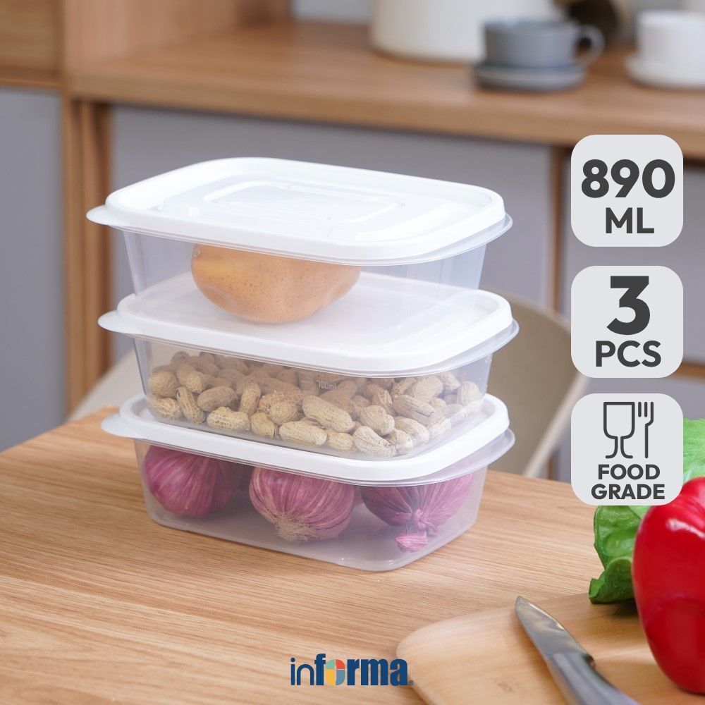 Informa Appetite 890 ml Set 3 pcs Bondi Wadah Makanan - Putih Food Container Kotak Makan Food Grade 