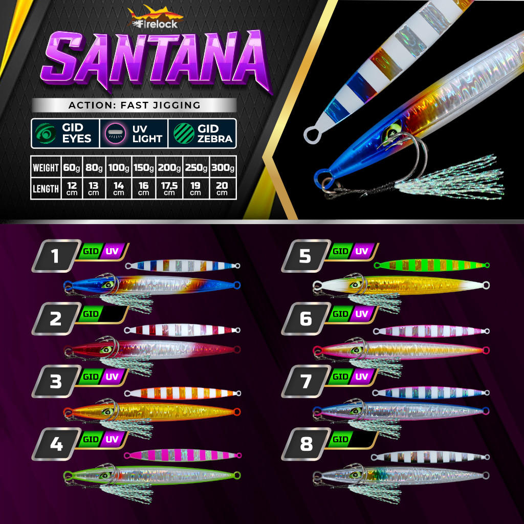 FIRELOCK SANTANA UMPAN PANCING JIGGING SLOW FAST METAL JIG INCLUDED ASSIST HOOK 200 250 300 GRAM Vic