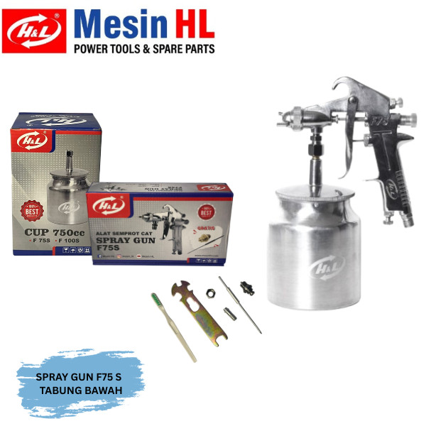 Spray Gun F75 S H&L + Tabung Bawah / HL Alat Semprot Cat Tabung Bawah F75S / Alat Cat