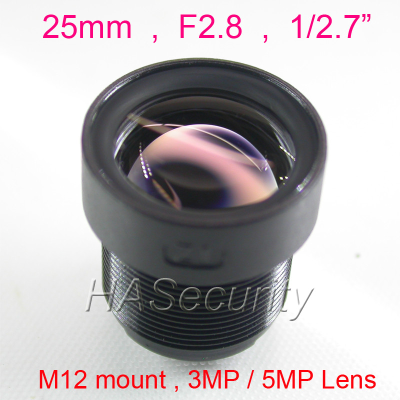25mm , 3MP or 5MP , 1/2.7" format ,  F2.8 aperture , M12 mount Lens