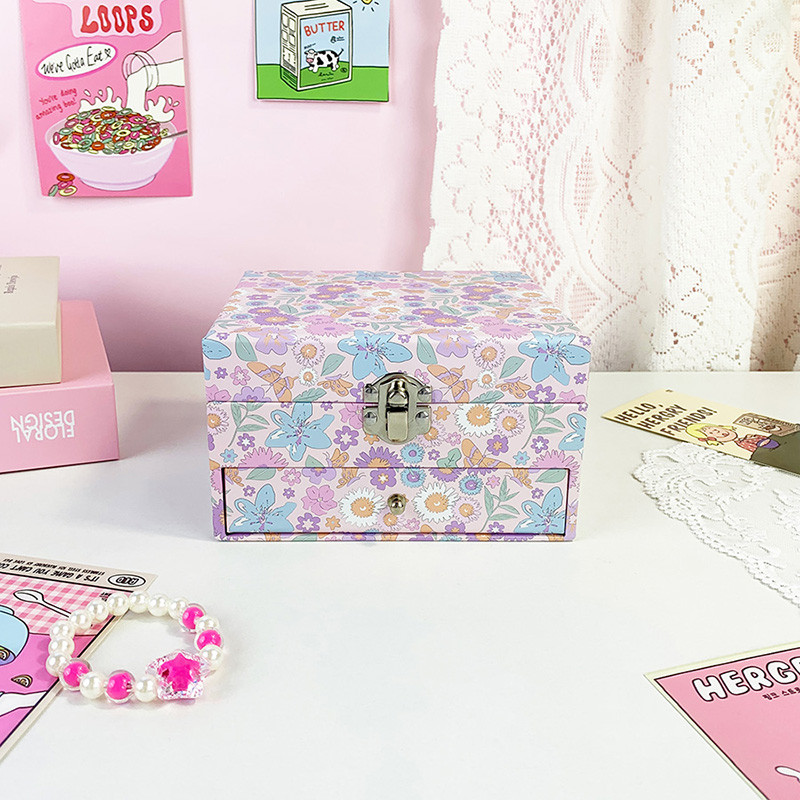 1 Piece Pink Sunflower Double layered Music Jewelry Box Cardboard with Mirror Music Box Rotating Bal